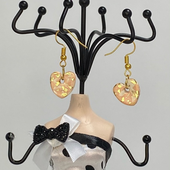 Unique Handmade Polymer Clay Heart Drop Earrings - Picture 12 of 12